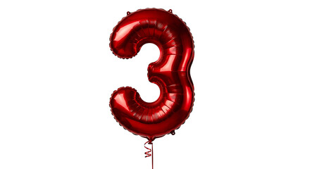 Fototapeta premium a vibrant red number 3 foil balloon against a pure white background perfect for third birthday anniversary or celebration themes.