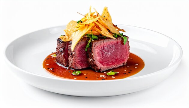 beef fillet steak medalion with potato pave and jus