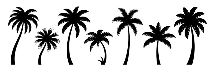 Naklejka premium palm tree silhouettes with varied sizes and spacing on a white background featuring palm trees, palm leaves, tropical