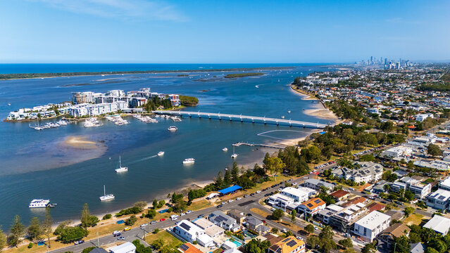 Aerial view of Ephraim Island and Broadwater on the Gold Coast, Australia