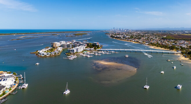 Aerial view of Ephraim Island and Broadwater on the Gold Coast, Australia