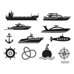 Water Vehicle Vector Icon Set Ships, Boats, and Marine Symbols