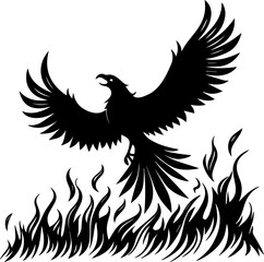 Obraz premium Phoenix Rising From Flames Black Silhouette Vector Illustration