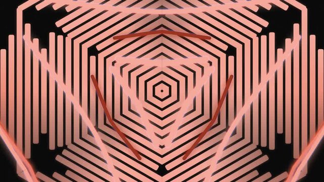geometric pattern background with peach colored abstract shapes and lines forming hexagonal design on black background perfectly aligned