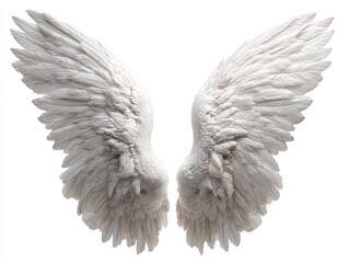 Magnificent Angelic White Feathery Wings with Intricate Details on a Clean White Background