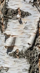 Close-Up View of Beautiful White Birch Bark with Unique Texture and Patterns