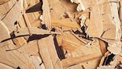 Close-up of a pile of wood chips, creating an abstract texture.