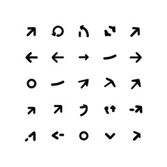  Set of different arrows. Straight and curvy. User interface. Pixel perfect, editable stroke icons set 