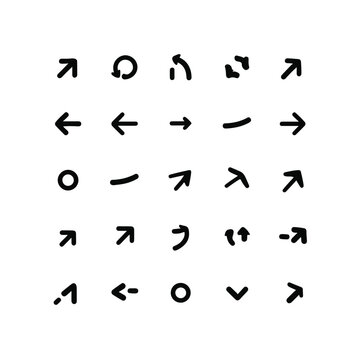  Set of different arrows. Straight and curvy. User interface. Pixel perfect, editable stroke icons set 