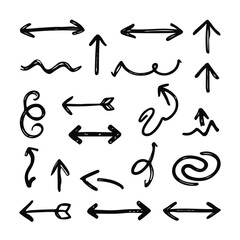  Hand-drawn ink arrow doodles set with white background.