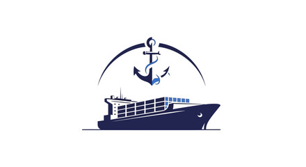 Navy Blue Cargo Ship with Anchor Logo Design.