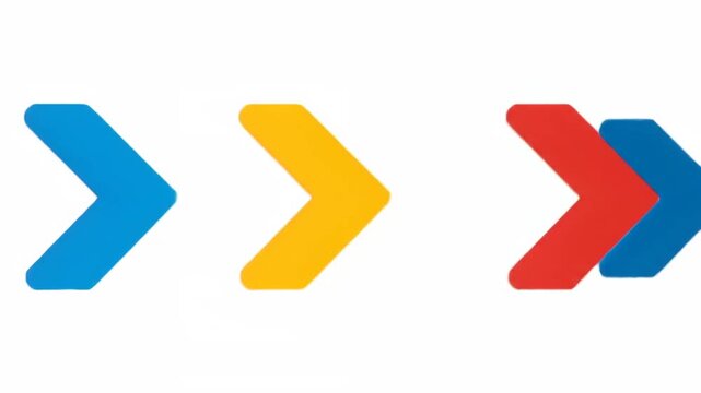 Vibrant graphic animation of blue, red, and yellow chevron arrows moving right, ideal for illustrating digital transformation and forward momentum.