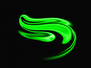 Vibrant green abstract light streak on a dark background
