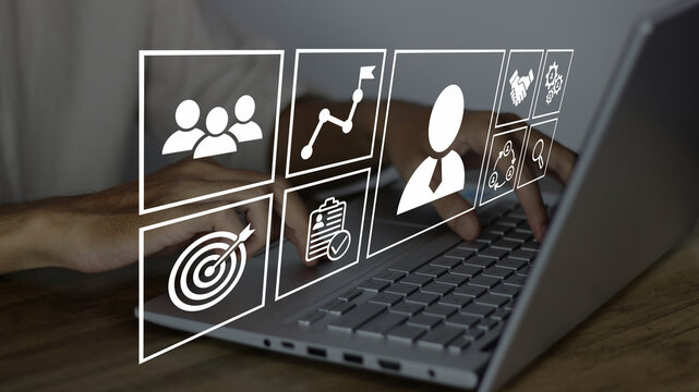 HR, Human Resource and Outsourcing concept featuring an HR manager concept using an innovative recruitment employee dashboard for seamless talent management and business hiring
