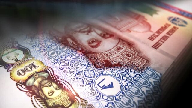 Tajikistan somoni Tajikistani money counting. 100 TJS banknotes. Fast cash note count macro loop. Business, finance and economy. Loopable and seamless concept.