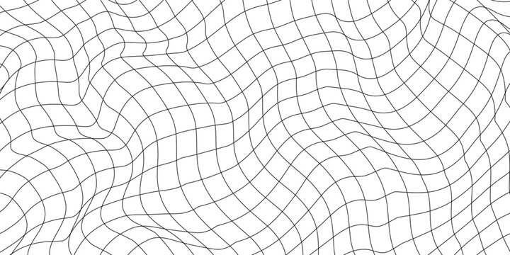 Abstract black and white striped grid background. Geometric pattern with the effect of visual distortion. Optical illusion.