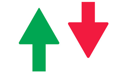 Green up arrow and red down arrow side-by-side, symbolizing opposing directions or choices © IsratJahan