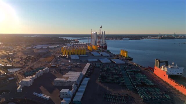 Norfolk Virginia December 1 2026 offshore wind port cargo ship turbine blades Editorial use only