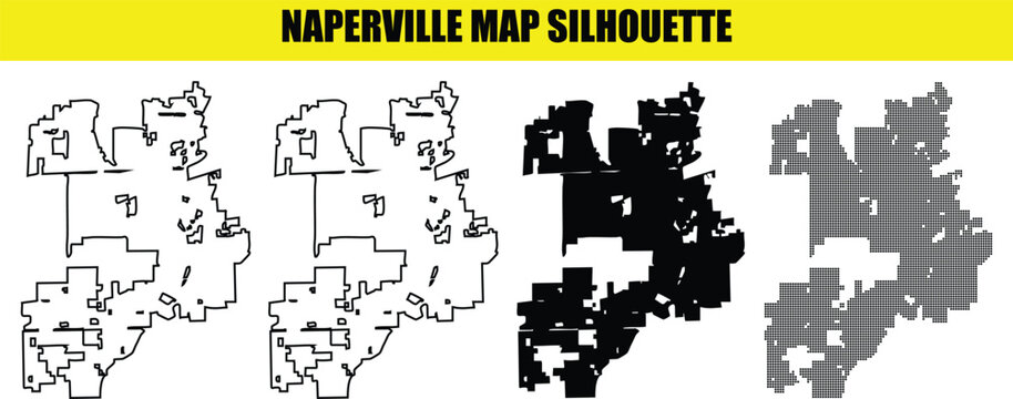 Naperville map silhouette illinois city outline vector collection set of isolated geographical shapes with dot pattern