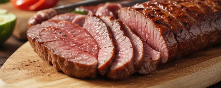 Close-up of a juicy Boerewors sausage being sliced on a wooden cutting board, after being cooked on a braai ,  wood,  sausages, boerewors
