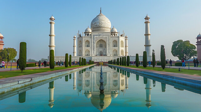 Taj Mahal - Agra - India. The Taj Mahal - a mausoleum at Agra in northern India. Built by the Mogul emperor Shah Jahan 1592&acirc;&euro;"1666 in memory of his favourite wife. Completed circa 1649. UNESCO World H