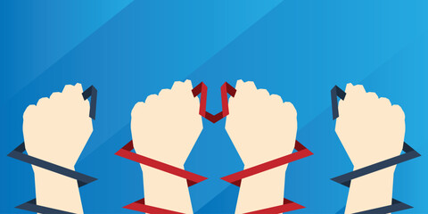 Background Design of clenched fists, a sign of freedom. Tied with a ribbon