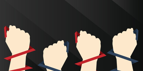 Background Design of clenched fists, a sign of freedom. Tied with a ribbon