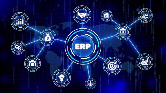 ERP System on a Futuristic Background with Business and Technology Concepts enterprise resource planning