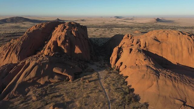 Landscape around Spitzkoppe, aka Spitzkop, with massive granite rock formations, Namib Desert in Namibia, Africa