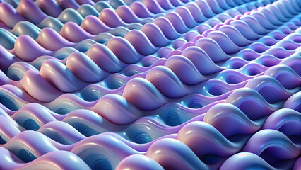 Obraz premium Abstract 3D Cell Membrane Waves, Abstract 3D cell membrane waves in pastel blue and violet tones, luxury scientific advertising background for biotech and healthcare design.
