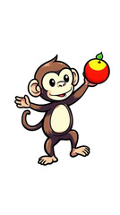 Fototapeta premium Cheerful Monkey Holding Apple on Black Backdrop Illustration Cartoon