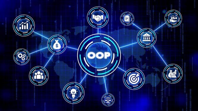 Oriented Programming Concept with and Connections on Blue Background coding software development