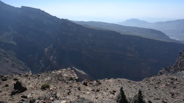 Rock formations of Wadi Ghul aka Grand Canyon of Arabia in Jebel Shams, Oman