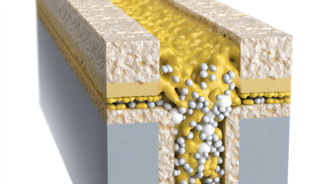 Skin cross-section showing clogged channel and accumulated particles inside layers, visualizing pore blockage, impaired circulation, and need for deep-cleansing skincare treatment.
