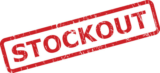 Grungy red rubber stamp with the word STOCKOUT indicating item unavailability