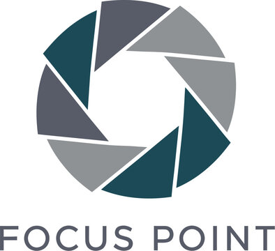Camera aperture logo for photography, focus point concept