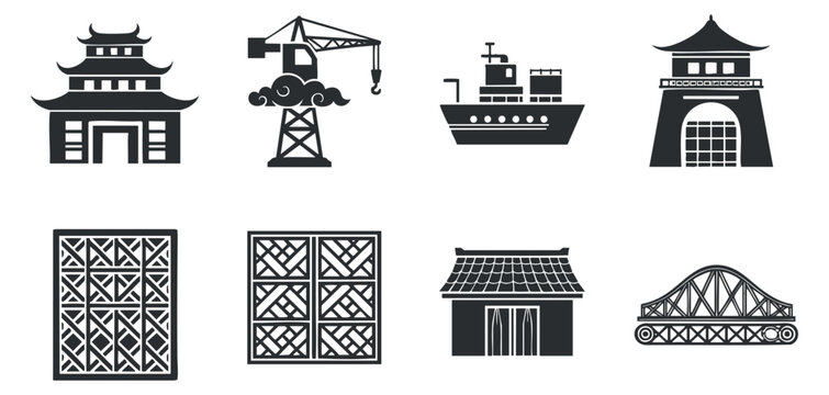 A set of isometric cryptocurrency payment terminals displaying Bitcoin, Ethereum, and QR codes in black and white vector style, ideal for finance and technology projects