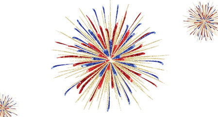 Obraz premium Red, white, and blue fireworks with gold glitter