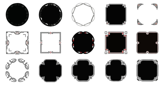 Geometric shapes collection on black background