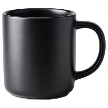 Sleek matte black mug on a solid dark backdrop for contrast.