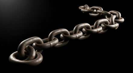 Obraz premium Metal chain isolated on black background showing strong steel links and industrial connection concept