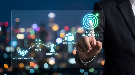 Fototapeta premium Business Goal Achieved Strategy Concept Photo for Team Success Corporate Presentation Background