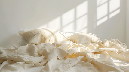 Elegant Minimalist Bedroom with Crumpled Tan Bed