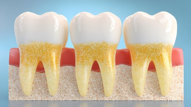 Three Teeth with Plaque Buildup on Gum Line
