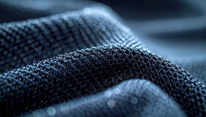 Close Up Macro Shot Of Dark Blue Woven Fabric Texture With Subtle Sparkle And Soft Bokeh Background Lighting