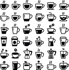 Fototapeta premium Collection of modern coffee cup icons in black and white