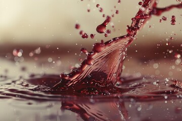 Obraz premium Dynamic splash of red wine forming elegant waves and droplets, ideal for beverage or celebration related themes