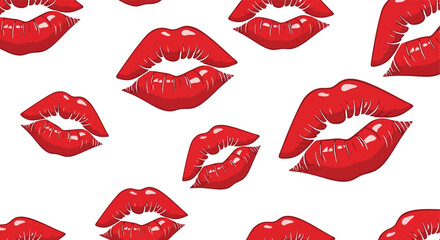 Fototapeta premium Red lipstick kiss marks on white background.