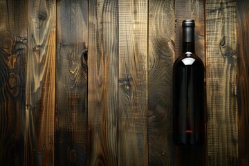 Obraz premium Wine bottle resting on a vintage wooden table, creating an atmosphere of sophistication and relaxation