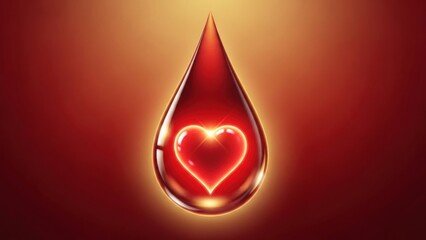 Fototapeta premium A red liquid drop with a glowing heart inside against a gradient background.